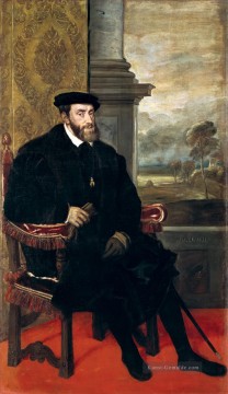 Porträt von Karl V Sitz Tizian Ölgemälde